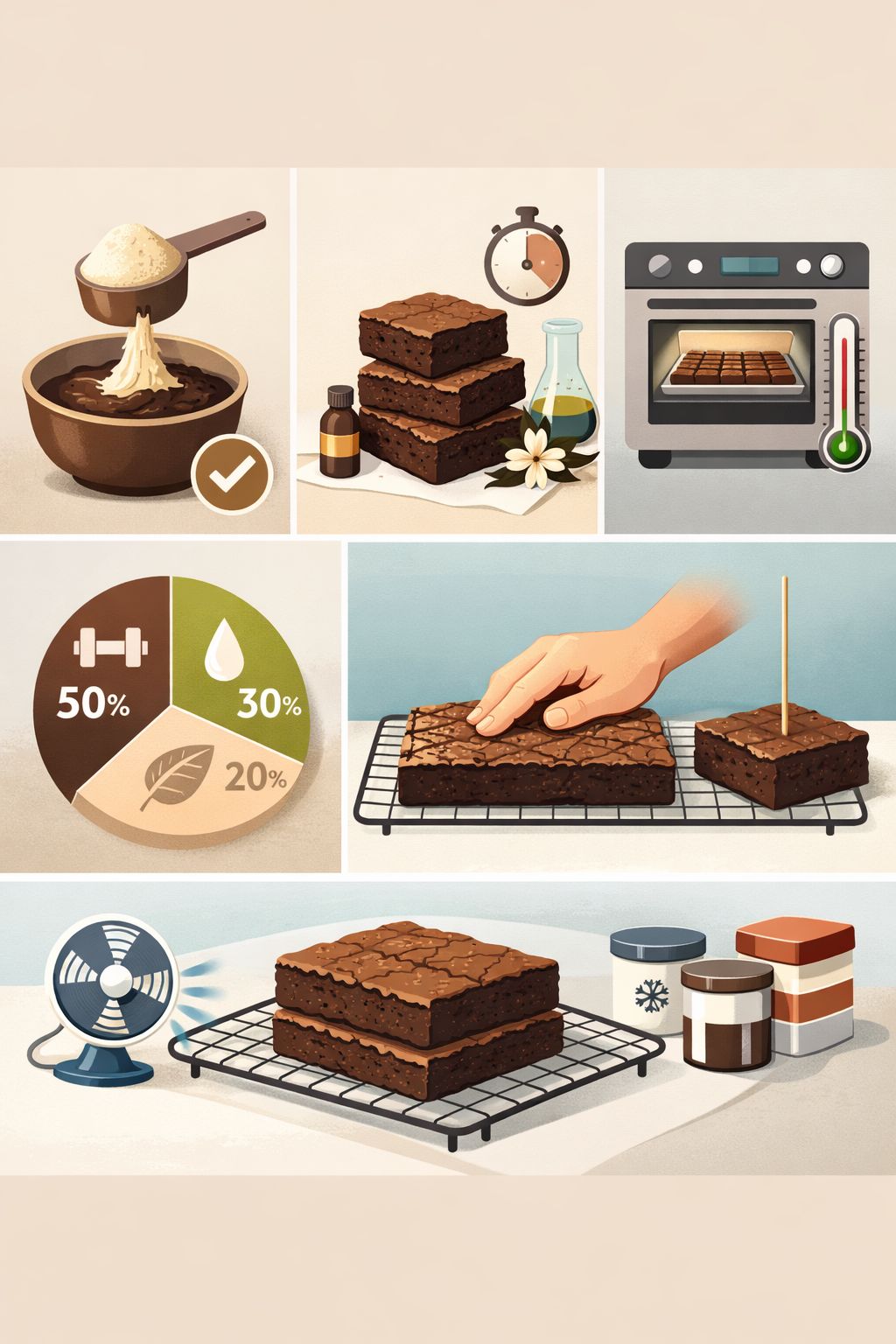Professional infographic for article "15 High-Protein Brownie Recipes Using Vanilla Protein Powder", section: "Tips for