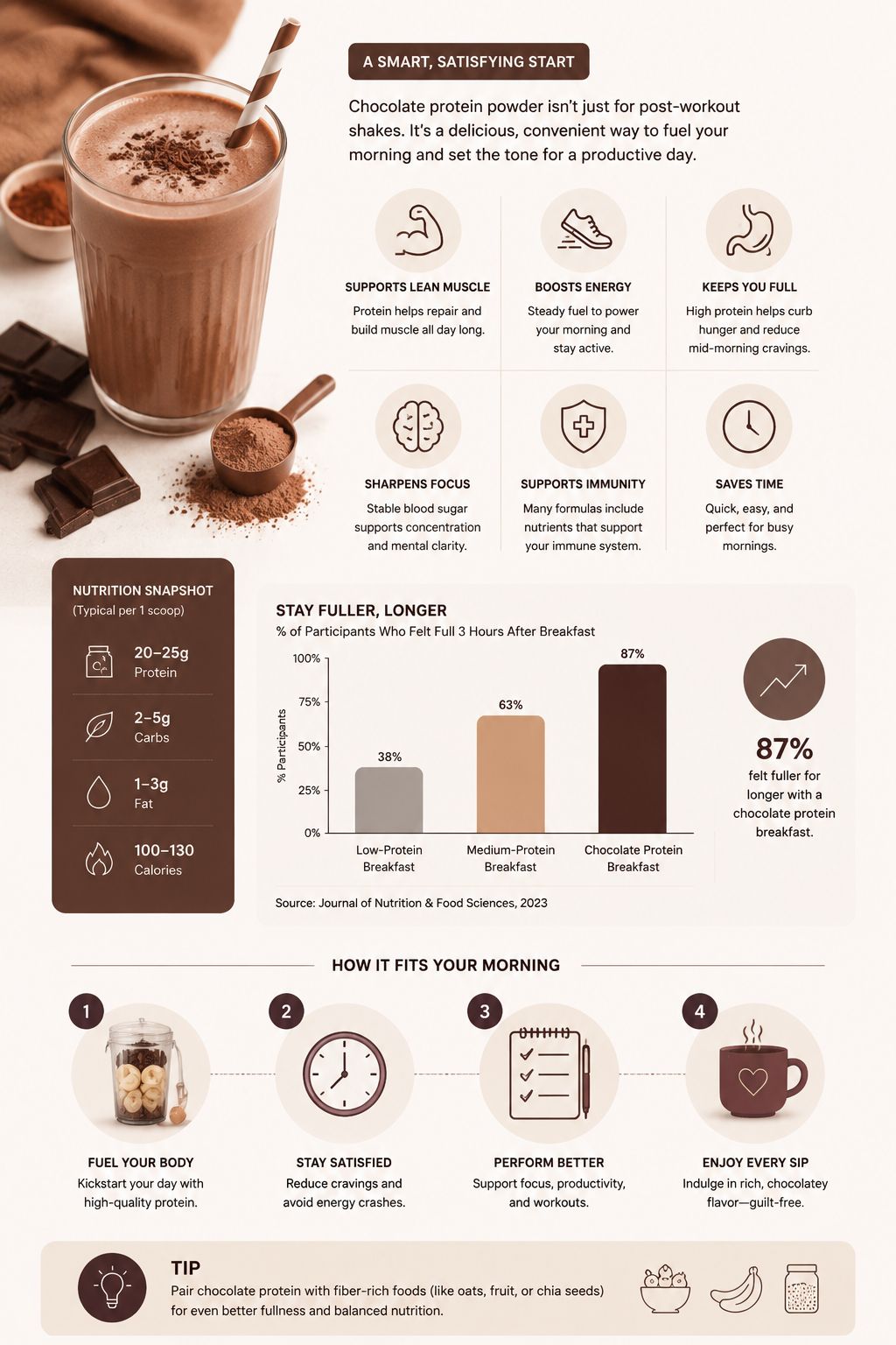 Professional infographic for article "7 Morning Chocolate Protein Powder Recipes That Taste Like Dessert", section: "Why