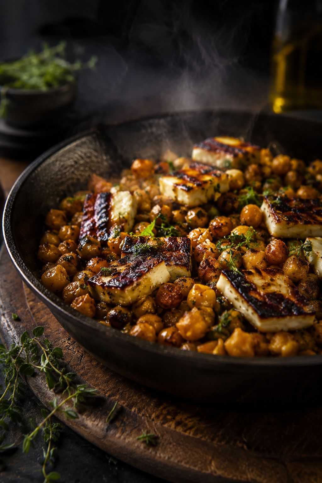 3. 🧀 Crispy Smashed Chickpea and Halloumi Bowl