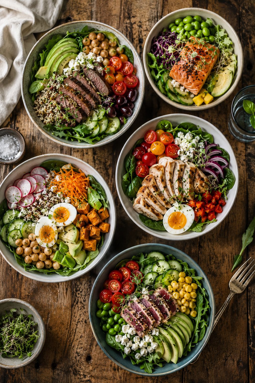 Professional portrait/Pinterest format () hero image of a stunning overhead flat-lay arrangement of five colorful