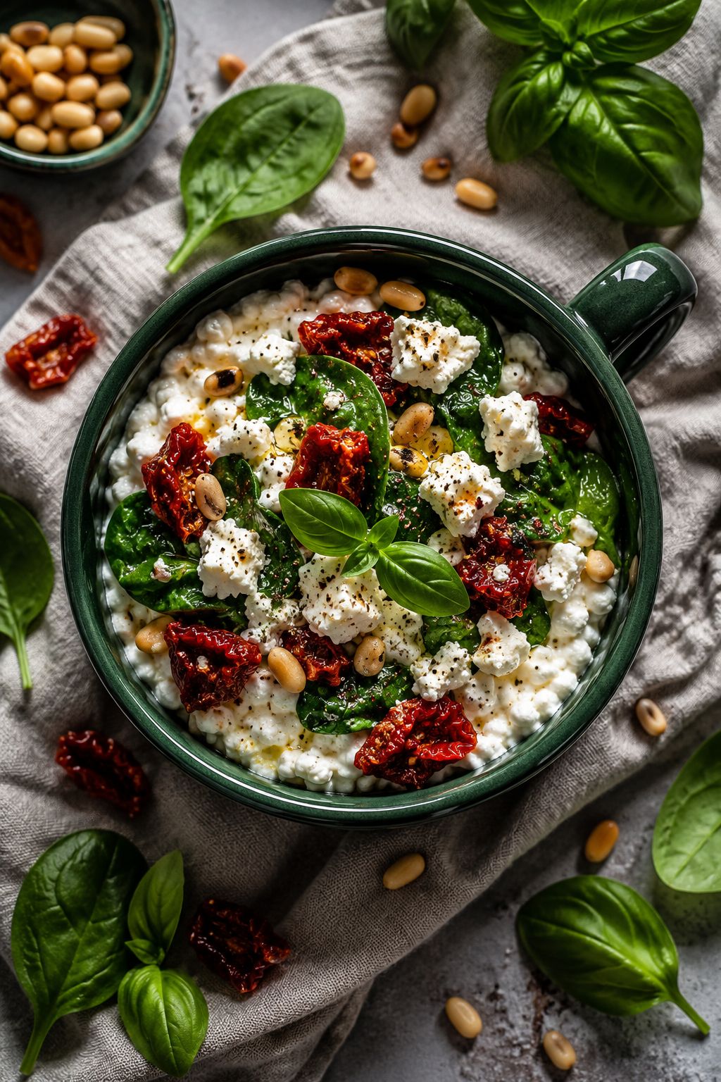 Recipe 4: Cottage Cheese & Spinach Mediterranean Mug